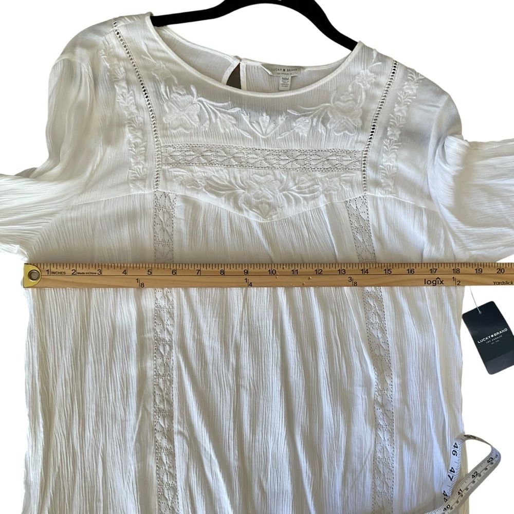 Lucky Brand White Boho Embroidered Lace Peasant Blouse Medium NWT - Picture 10 of 10